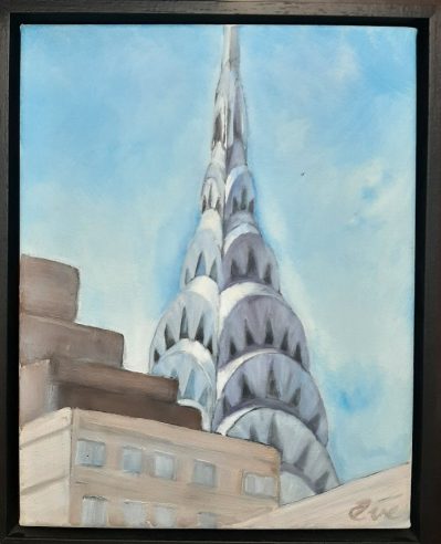 Eve Plumb “Chrysler Building #3” Oil on Canvas, Framed Size 15″x12″