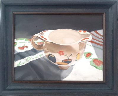Eve Plumb “Shell Krest Creamer” Oil on Canvas, Framed Size 25″x31″