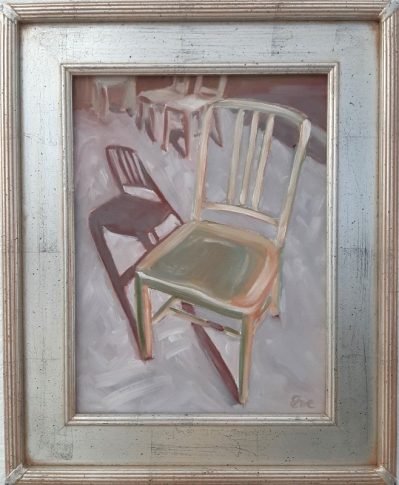 Eve Plumb “Silver Chair” Oil on Canvas, Framed Size 18″x22″