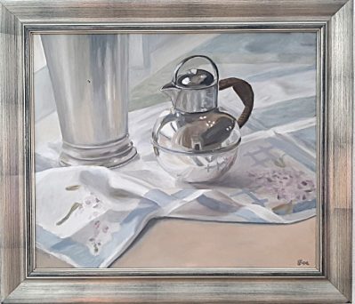 Eve Plumb “Silver Duo” Oil on Canvas, Framed Size 25″x29″