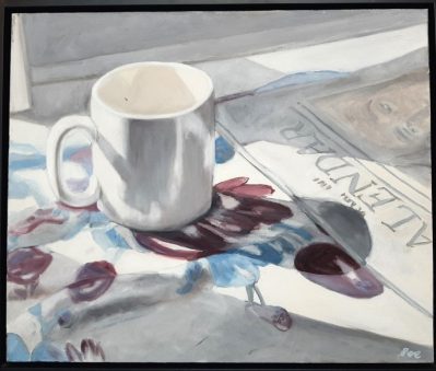 Eve Plumb “Violet and Grey” Oil on Canvas, Framed Size 21″x25″